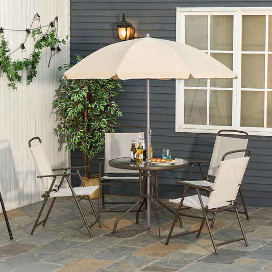 6-Piece Outdoor Dining Set, Round Table, 4 Folding Chairs, Cream Outdoor Dining Sets Cream at Gallery Canada
