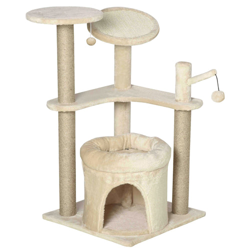 34.25'' Cat Tree Tower Kitten Multi-Level House with Condo Bed Scratching Post Pad Perch Ball Toy Inches, Beige