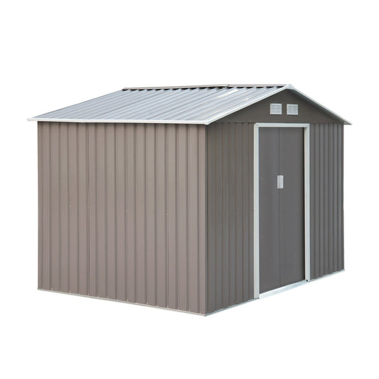9.1' x 6.4' x 6.3 Garden Storage Shed w/Floor Foundation Outdoor Patio Yard Metal Tool Storage House w/ Double Doors Gray at Gallery Canada