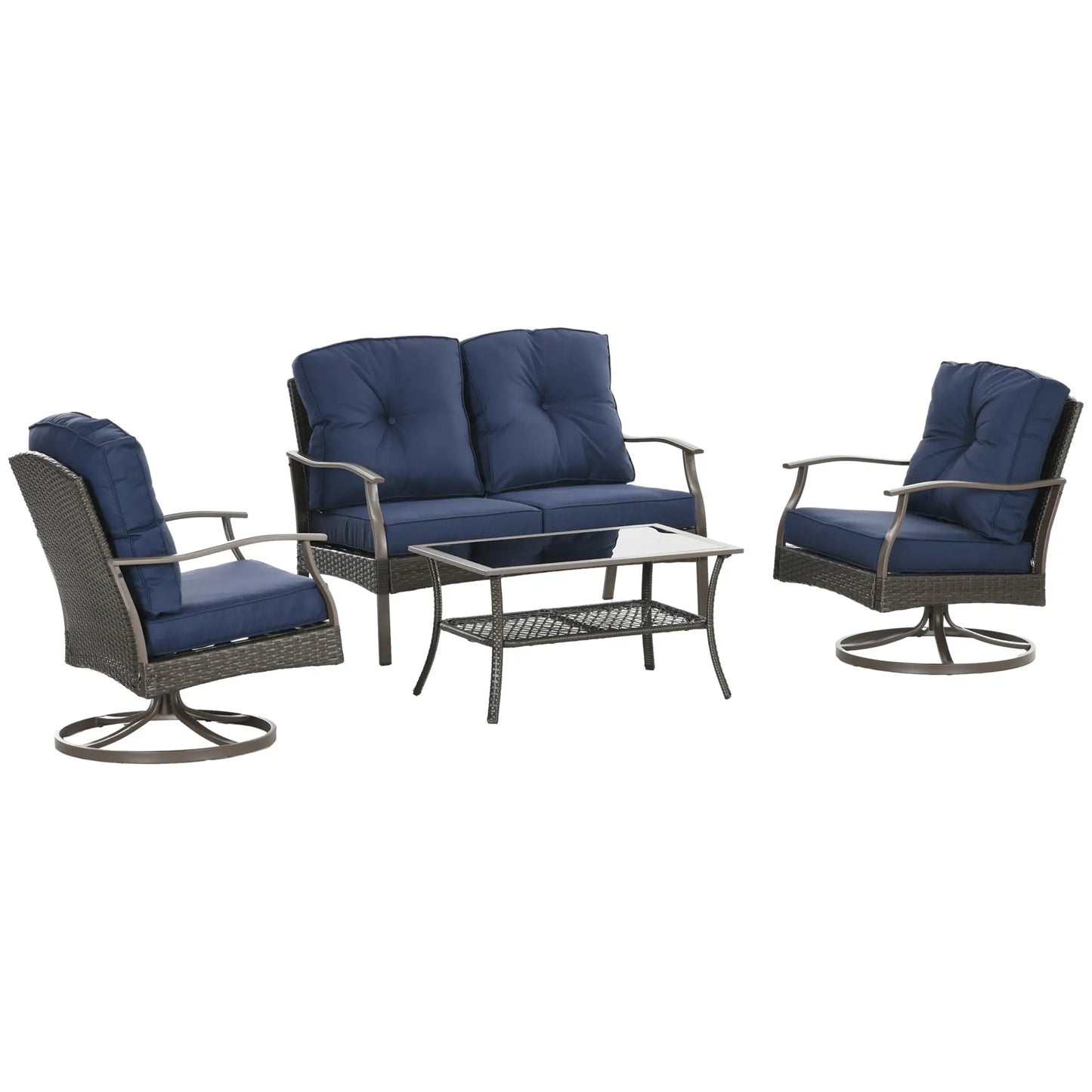 4 Pcs PE Rattan Wicker Sofa Set, Outdoor Conversation Furniture, Navy Blue Patio Furniture Sets at Gallery Canada