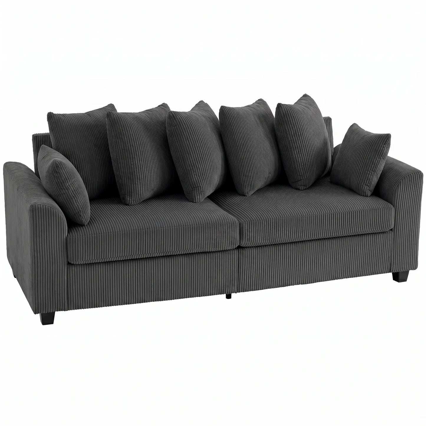 Corduroy Couch, 3 Seater Sofa, Modern Upholstered with Curved Armrests, 8 Removable Pillows, Dark Grey 3-Seater Sofas at Gallery Canada