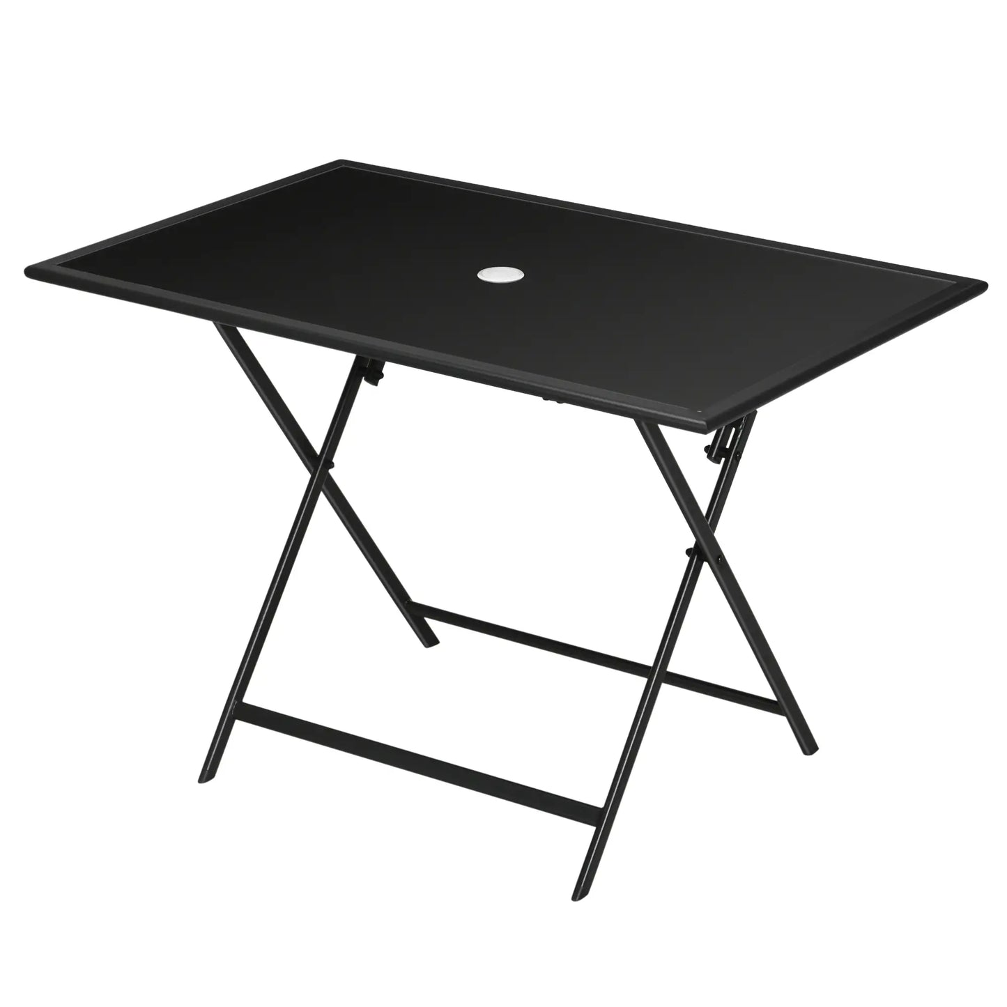 Foldable Outdoor Dining Table, Umbrella Hole, Glass Top, Metal Frame, Black Patio Side Tables at Gallery Canada