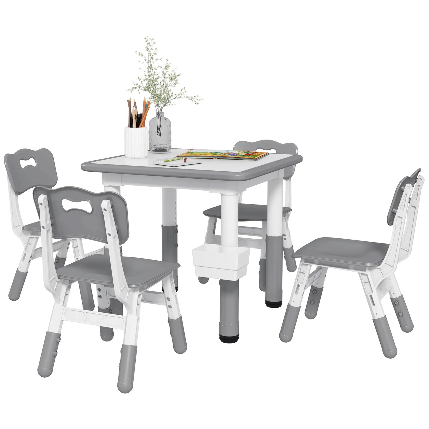 5 Pcs Toddler Table and Chair Set, Adjustable Height, Grey Kids Table Sets at Gallery Canada