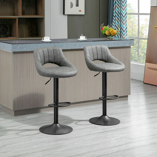 Swivel Counter Height Barstools Set of 2, Adjustable Height, Faux Leather, Grey Bar Stools Grey at Gallery Canada