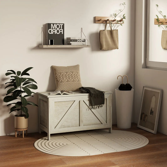 Farmhouse Storage Trunk Box Organizer, Safety Hinge, 100° Open Storage Cabinets Natural at Gallery Canada