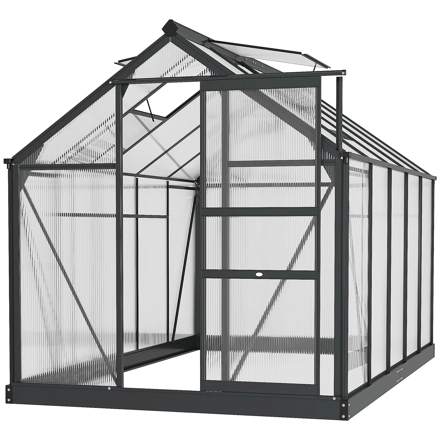 Serre en polycarbonate 6' x 10' x 6.6', Kit à pied, Cadre galvanisé, Gris