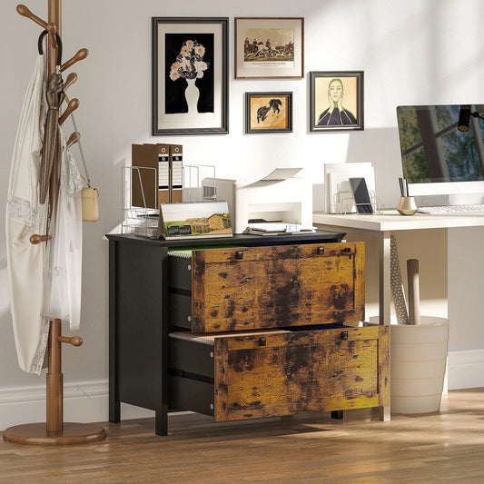 2 Drawer File Cabinet, Lockable, Adjustable Hanging Bar, Letter, A4 Size, Rustic Brown Office Cabinets & Cupboards Rustic Brown at Gallery Canada