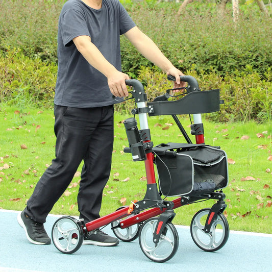 Lightweight Folding Walker, Large Seat, Adjustable Handle, Red Knee Walker & Wheelchair Ramps Red at Gallery Canada