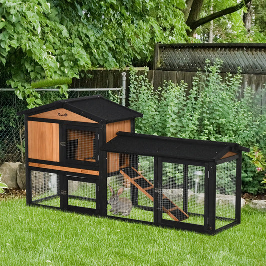 Wooden Rabbit Hutch, 69", with Run Box, Slide-out Tray, Ramp, Black Rabbit Hutch Black, Orange at Gallery Canada