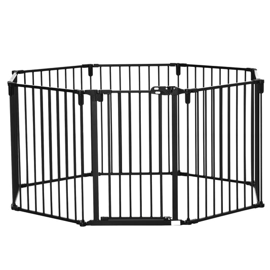 Dog Safety Gate 8-Panel Playpen Fireplace Christmas Tree Steel Fence Stair Barrier Room Divider Black - Gallery Canada