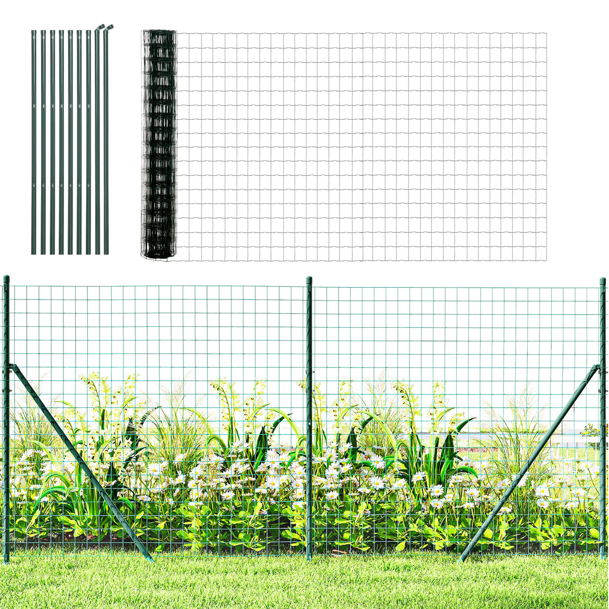 Garden Fence Barrier, Welded Fence Roll, Green Plastic-Coated Steel, Green Garden Fences at Gallery Canada
