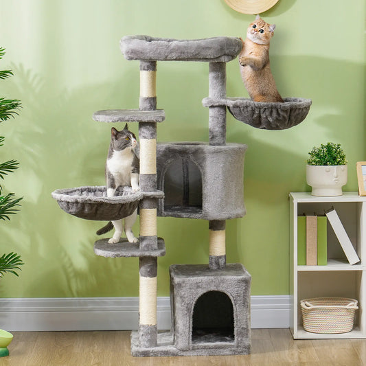 52.5" Cat Tree Tower, Scratching Posts, Condos, Bed, Grey Cat Towers Grey, Cream White at Gallery Canada