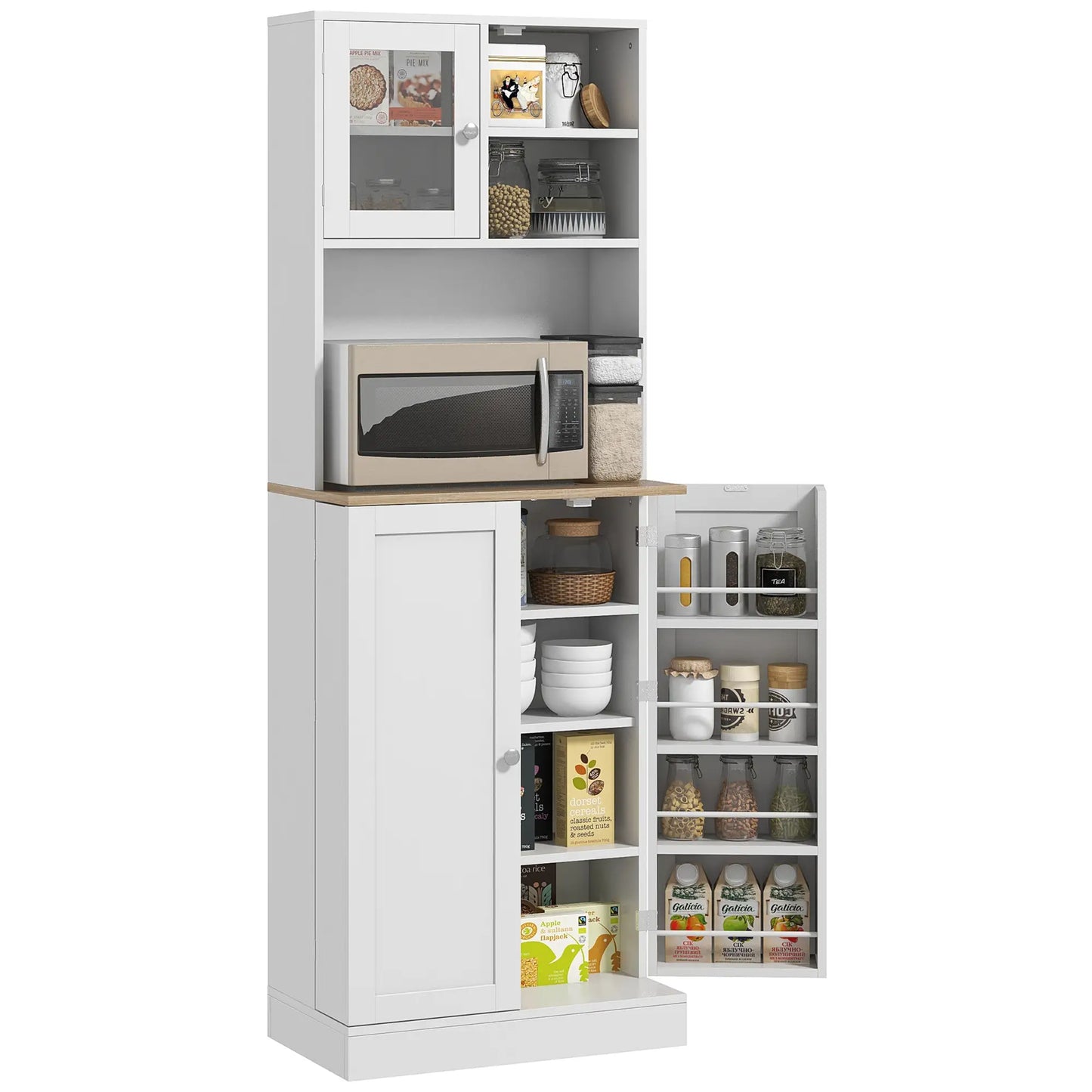 66.5" Tall Kitchen Pantry Cabinet, Microwave Hutch, Adjustable Shelves, White Kitchen Pantry Cabinets at Gallery Canada