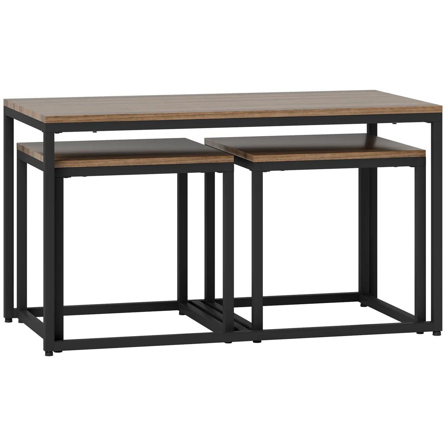 Nesting Coffee Table Set of 3, Black Metal Frame, 3-Piece, Brown Coffee Tables at Gallery Canada