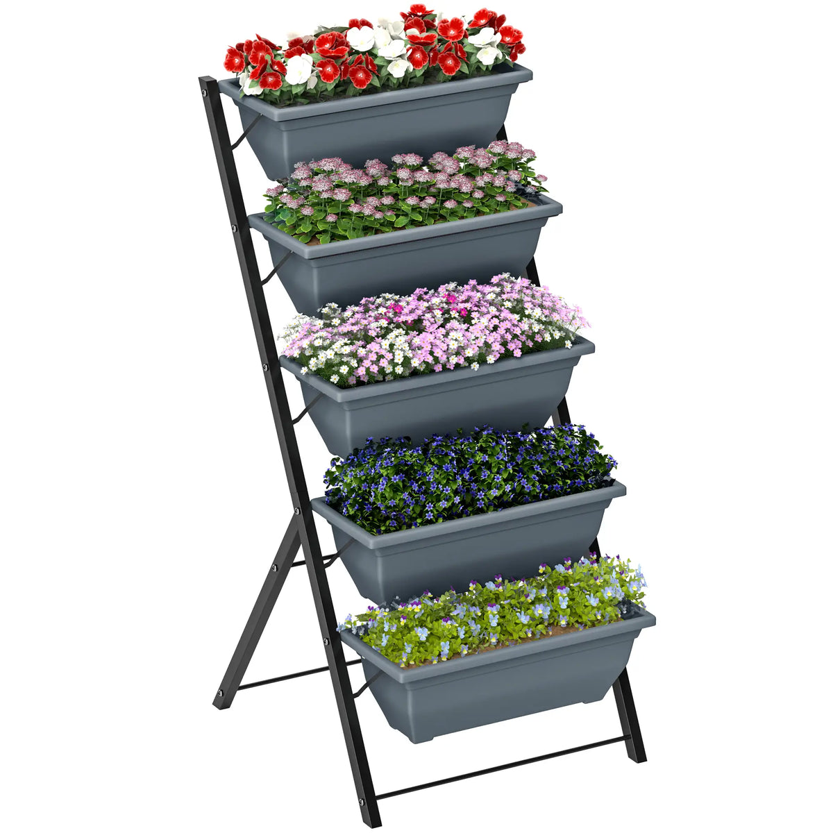 5-Tier Raised Garden Bed, Plant Stand with Leaking Holes, Grey Plant Stands at Gallery Canada