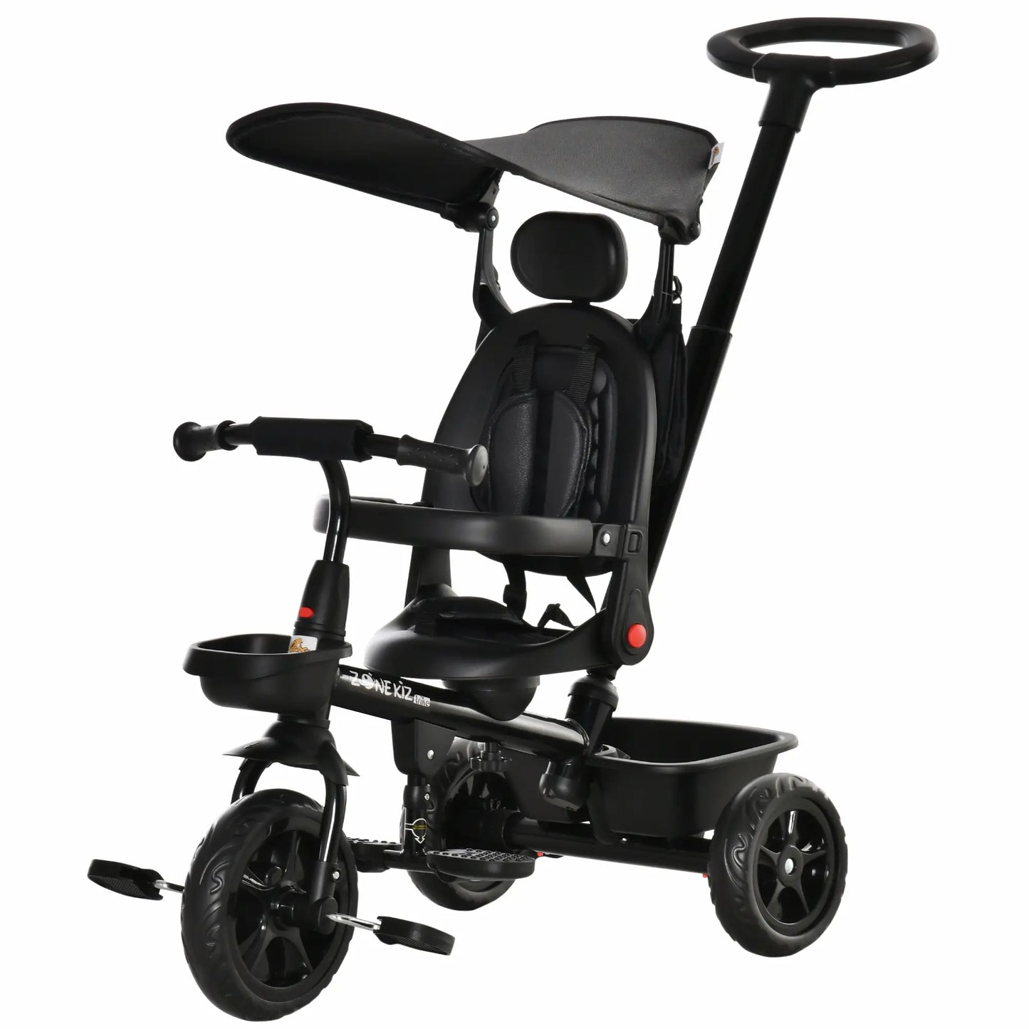 Kids Tricycle 4 In 1 Trike with Reversible Angle Adjustable Seat Removable Handle Canopy Handrail Belt Storage Footrest Brake Clutch for 1-5 Years Old Black Tricycles for Kids at Gallery Canada