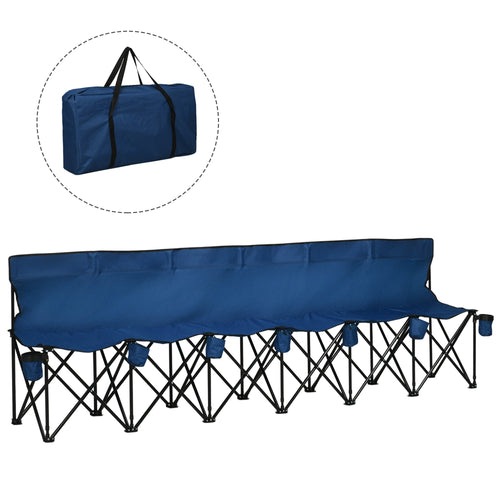 6 Seat Sport Bench Team Sport Camp Seat Folding Portable Outdoor Bench with Carrying Case and Cup Holder Blue
