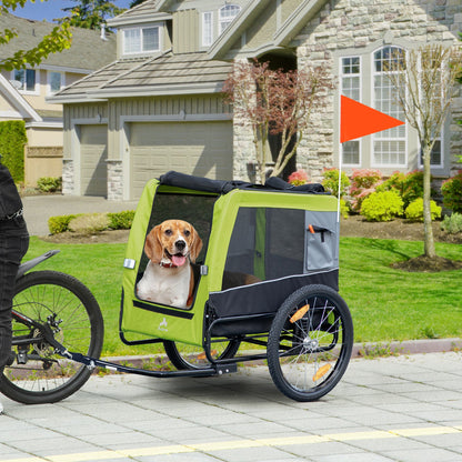 Dog Bike Trailer with Suspension System, Hitch, Pet Bicycle Trailer for Medium Dogs with 20" Wheels, Storage Pockets, Safey Leash, Reflectors, Flag, Green at Gallery Canada