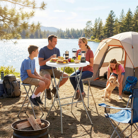 2.6ft Plastic Folding Picnic Table, Camping Table, White Picnic Tables & Camping Chairs White, Light Grey at Gallery Canada