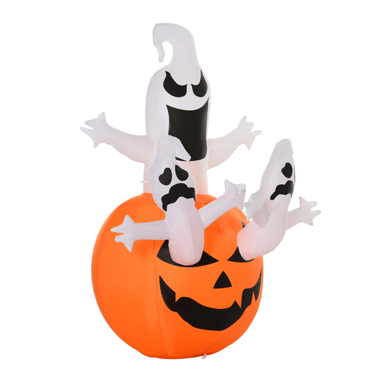6FT Halloween Inflatable Jack-O-Lantern and Ghosts, Outdoor Blow Up Yard Decoration with Pumpkin Lantern and LED Lights for Garden, Lawn, Party, Holiday