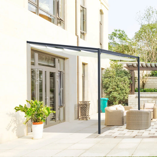 10'x10' Outdoor Pergola Gazebo, Retractable Canopy, Metal Frame, Cream White Pergolas Cream at Gallery Canada