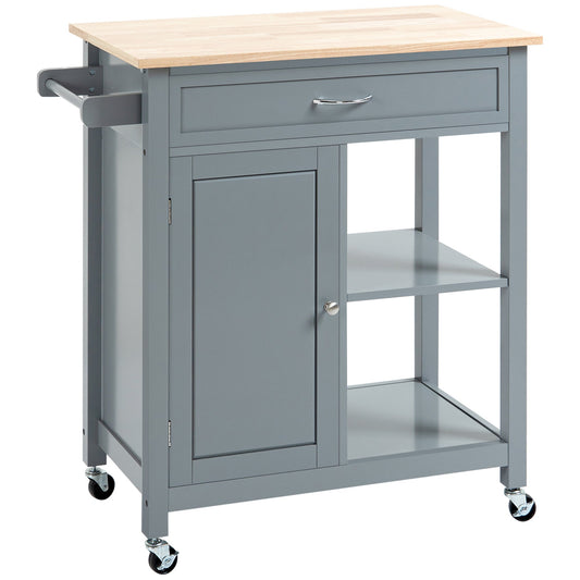 Rolling Kitchen Cart with Wood Top and Drawer, Kitchen Island on Wheels for Dining Room, Grey at Gallery Canada