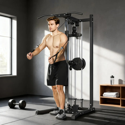 Cable Station Dual Pulley System, Pull Up Bar, 14 Adjustable Positions Power Towers Black at Gallery Canada