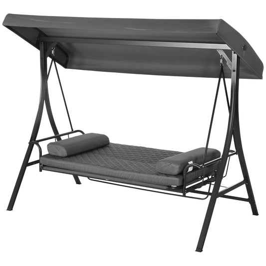 3 Person Porch Swing Bench with Adjustable Canopy, Cushions, Pillows for Porch and Backyard, Dark Grey - Gallery Canada