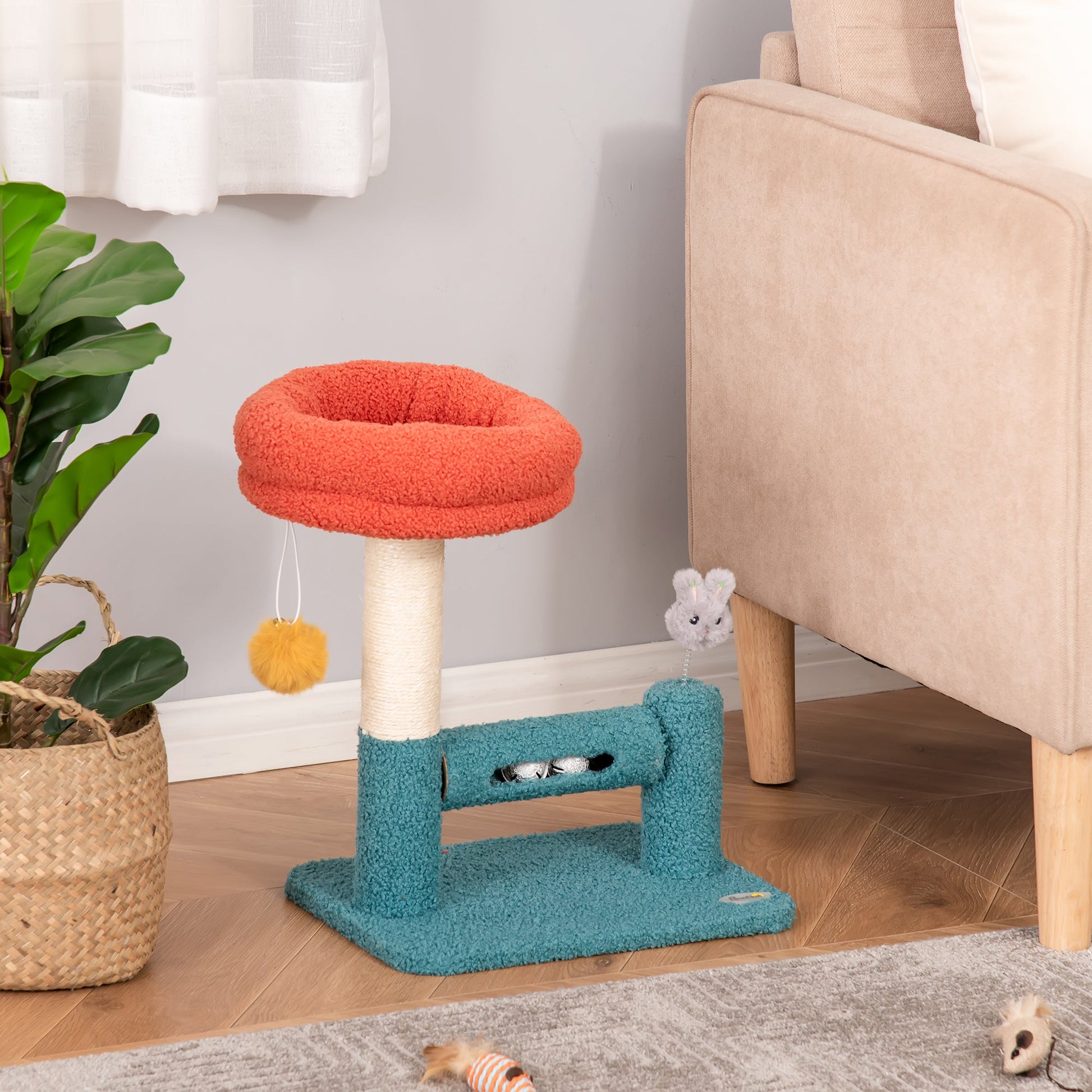 Cat Tree Scratching with Removable Bed Scratching Post Interactive Kitten Toy Dangling Ball Spring Roller Bell Blue Orange at Gallery Canada