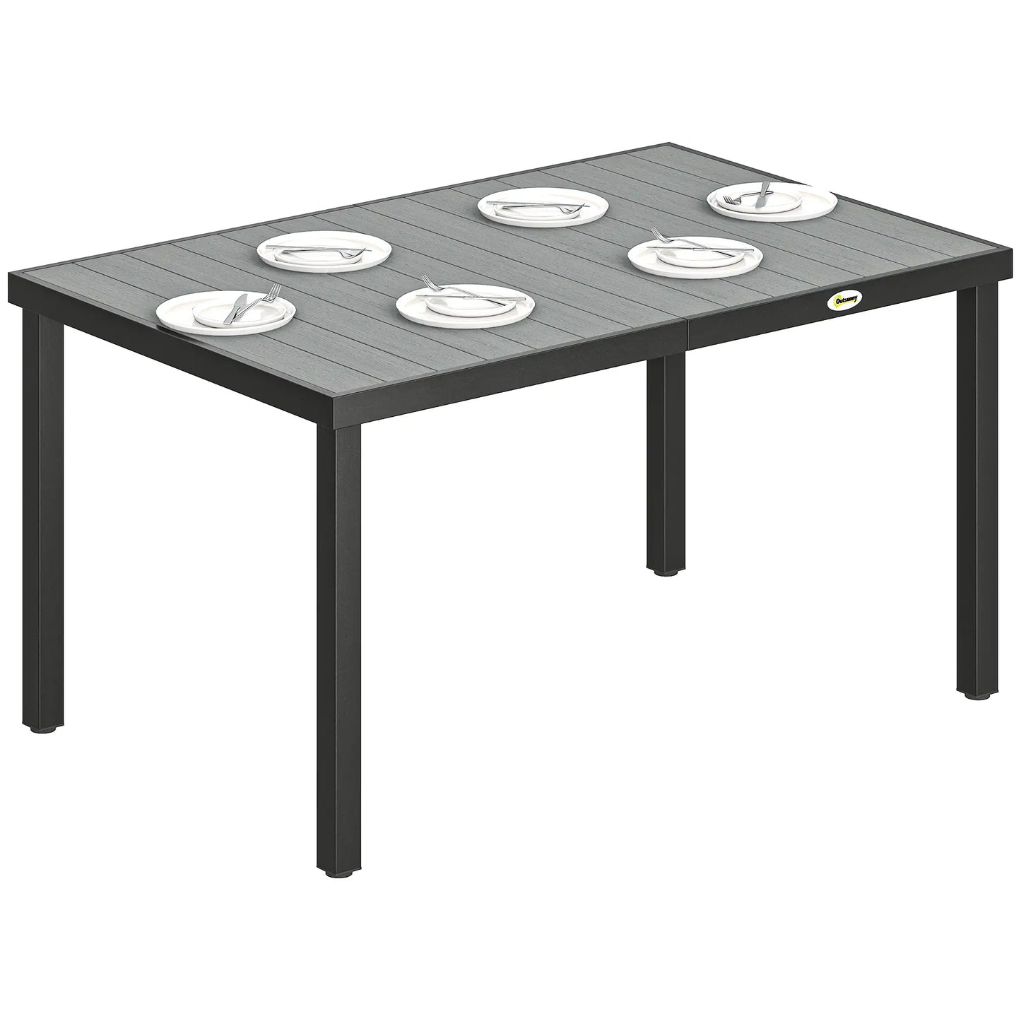Rectangular Patio Table For 6, Wood-Plastic Composite Top, Steel Frame, Grey Patio Dining Tables at Gallery Canada