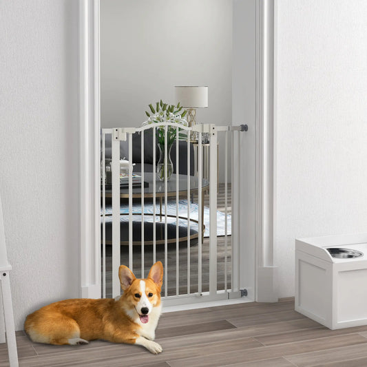 Extra Tall Dog Gate with Door, Pressure Fit, Auto Close, 29"-34", White Houses, Kennels & Pens White at Gallery Canada