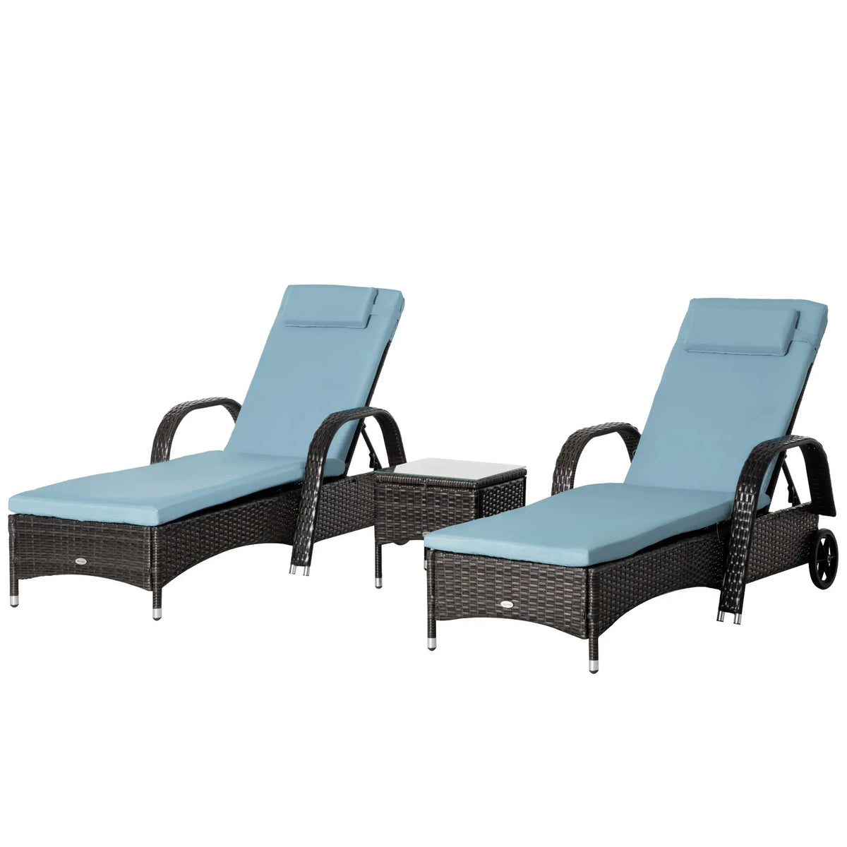 3-Piece Wicker Patio Lounger Set, PE Rattan, Brown/Grey Chaise Loungers at Gallery Canada