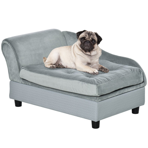 Pet Sofa Dog Couch Chaise Lounge Pet Bed with Storage Function Small Sized Dog Various Cat Sponge Cushioned Bed Lounge, Light Grey
