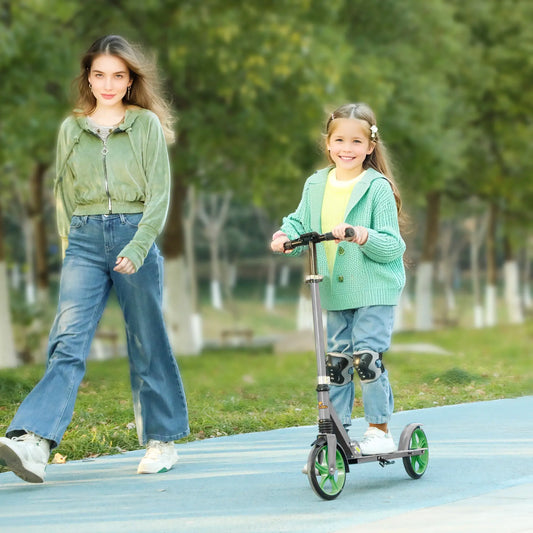 Kids Kick Scooter, Adjustable Height, Rear-Fender Brake, 200mm Wheel, Foldable, Green