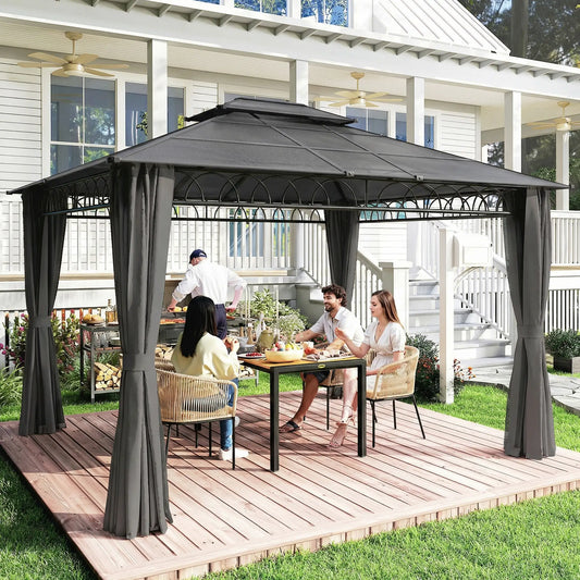 10' x 12' Outdoor Gazebo, Double Roof Hardtop, Polycarbonate Roof, Steel Frame Gazebos Black at Gallery Canada