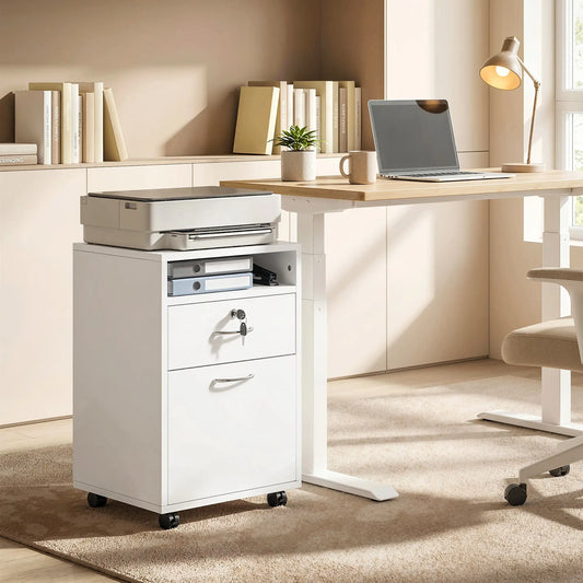 24" Vertical Filing Cabinet with Lock, Mobile, White Office Cabinets & Cupboards White at Gallery Canada