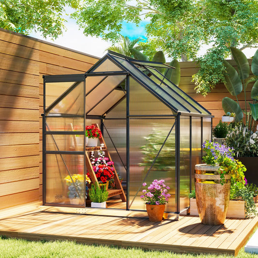 6' x 6' x 6.5' Polycarbonate Greenhouse, Walk-in, Adjustable Roof Vent, Grey Walk In Greenhouses Clear, Grey at Gallery Canada