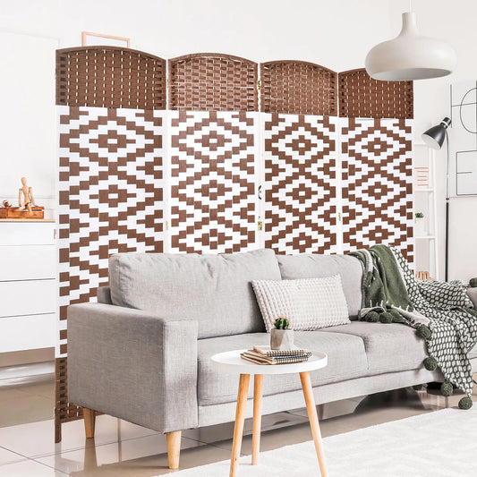 4 Panel Room Divider, 6 Ft, Hand-Woven Freestanding Partition, Brown Room Dividers White, Reddisih Brown at Gallery Canada