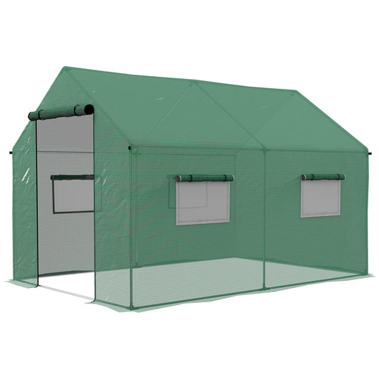 Walk-in Tunnel Greenhouse UV-resistant Green House with Door and Mesh Windows, 6.6' x 10' x 6.6', Green at Gallery Canada