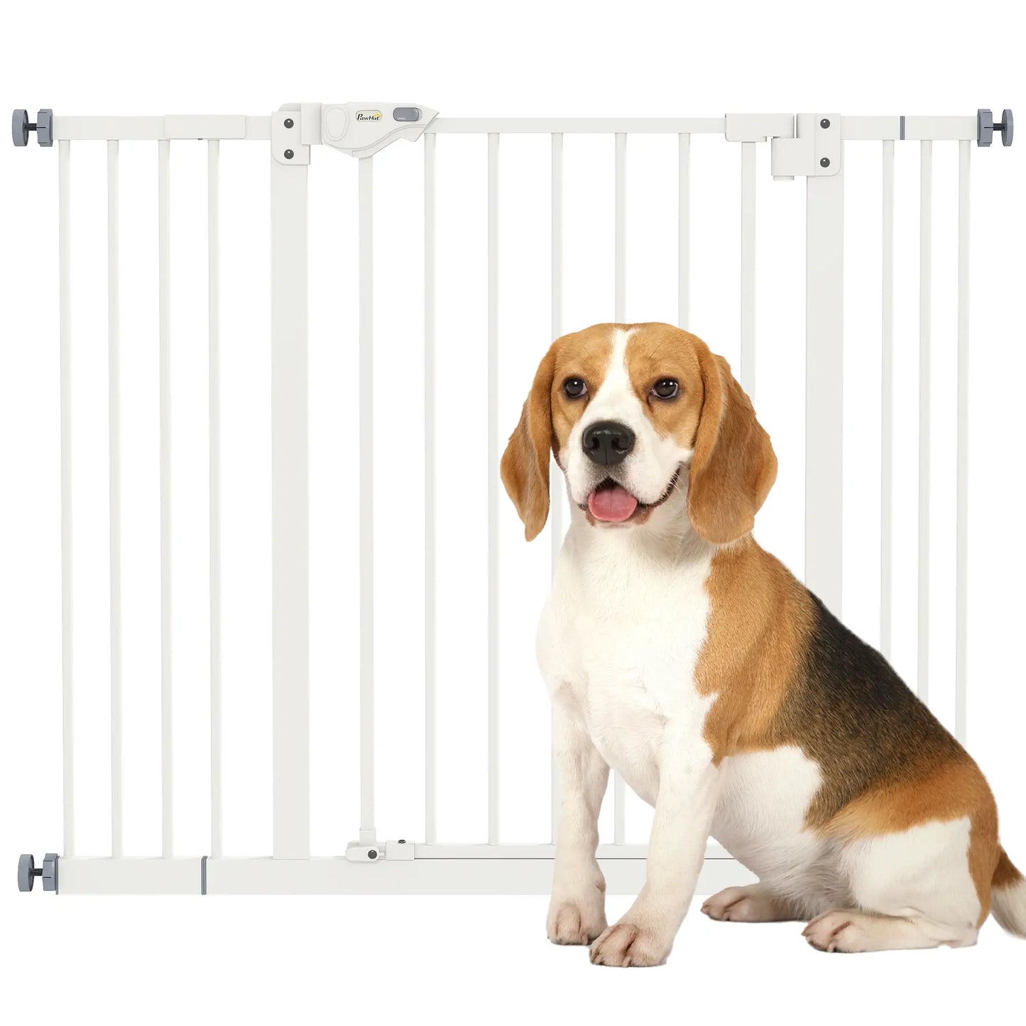 Pet Gate with Door, 30 in Tall, Pressure-Mounted Safety Gate, White