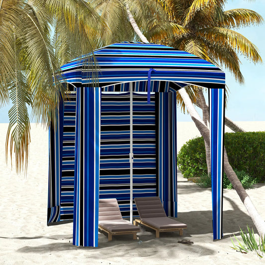 70.1" L x 70.1" W Cabana Umbrella, With Walls, Vents, Carry Bag, Blue Stripe Beach Umbrellas Blue Stripe at Gallery Canada