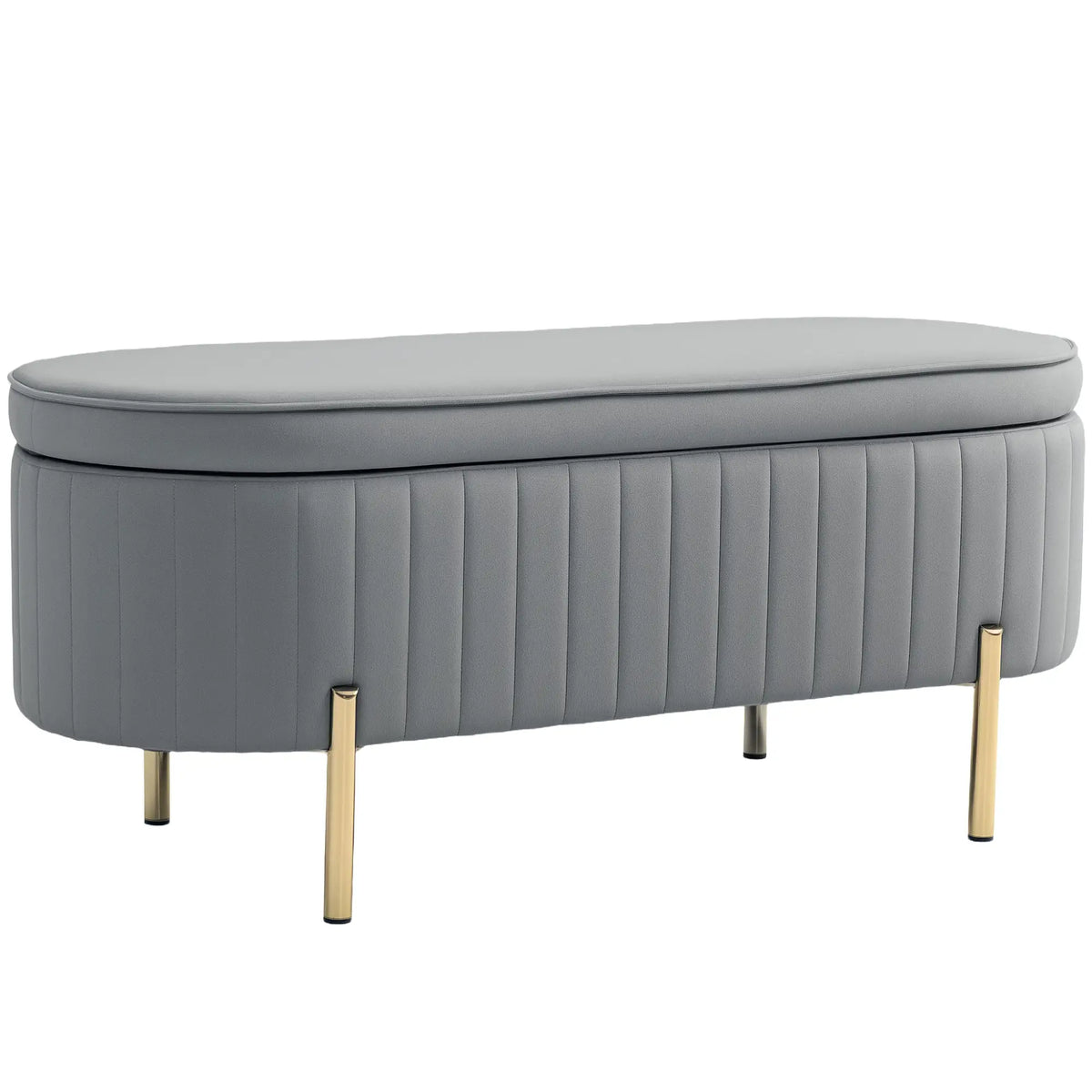 Upholstered Channel Tufted Ottoman Bench, Thick Padding, Metal Legs, Grey Storage Ottomans & Benches at Gallery Canada