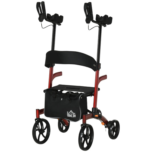 Aluminum Forearm Rollator Walker for Seniors and Adults with 10'' Wheels, Seat and Backrest, Folding Upright Walker with Adjustable Handle Height and Removable Storage Bag, Red - Gallery Canada