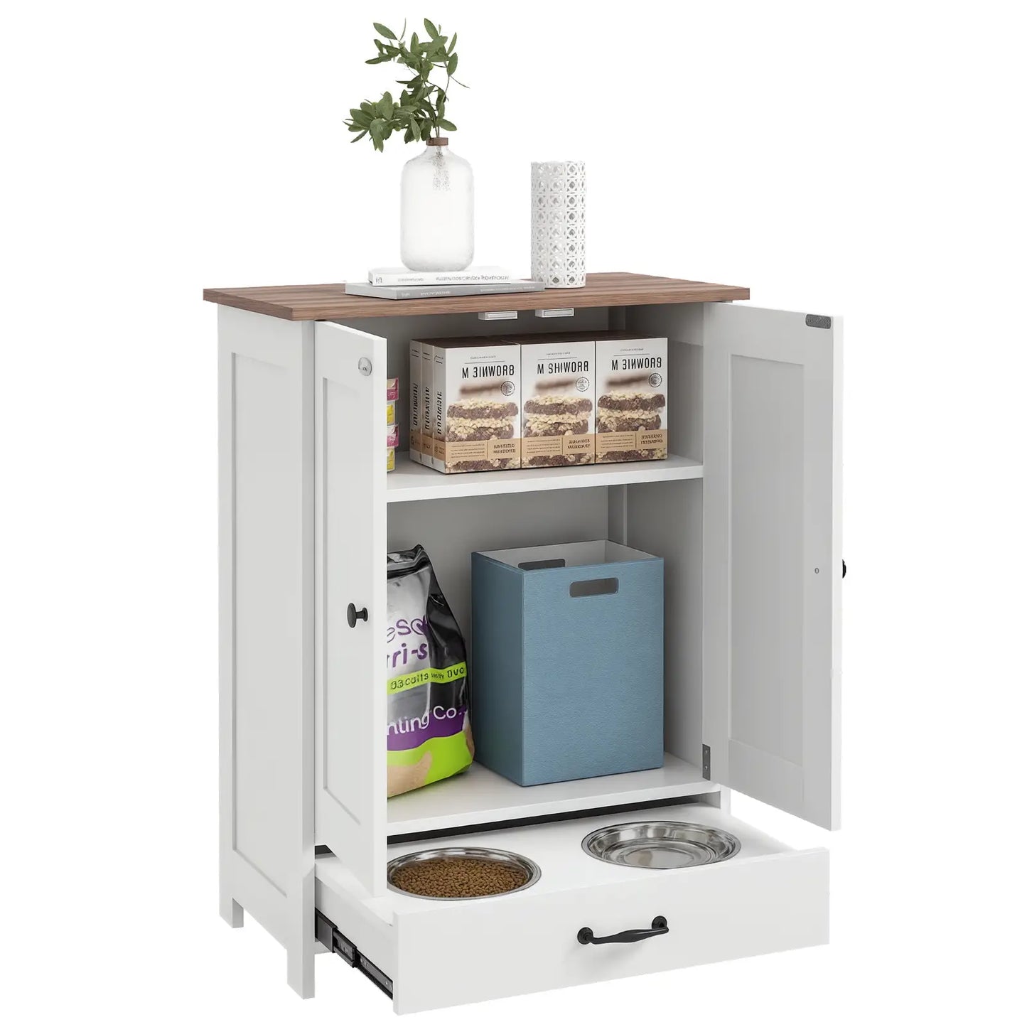 Dog Food Storage Container, Adjustable Panel, Hooks, Medium Size, White Dog Bowls at Gallery Canada