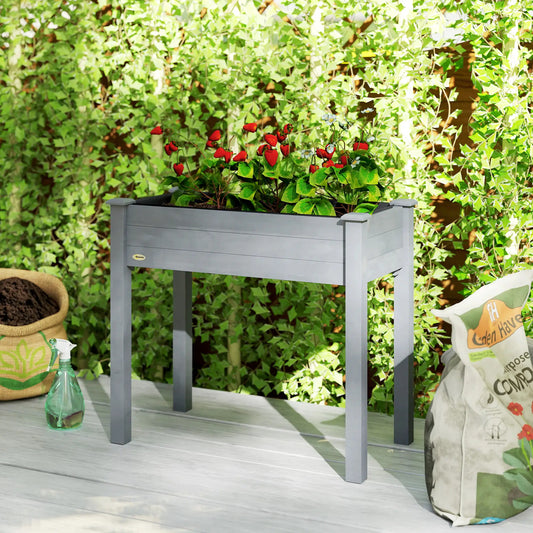 34"x18"x30" Wooden Raised Garden Bed, Elevated Planter Box with Legs, Dark Grey Raised Garden Beds Dark Grey at Gallery Canada