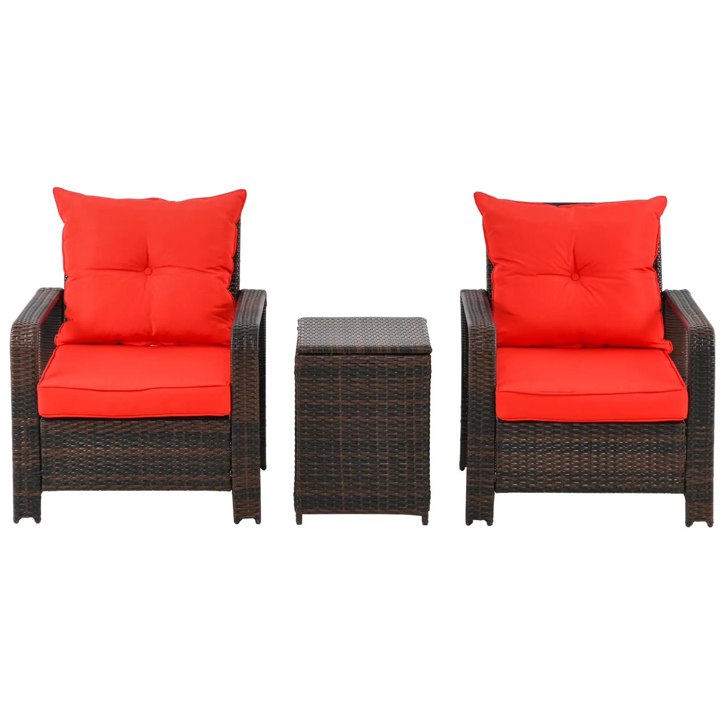 3 Pc Wicker Patio Set, Rattan Bistro with Storage Table, Thickened Cushions, Outdoor Garden Set, Red Bistro Sets at Gallery Canada