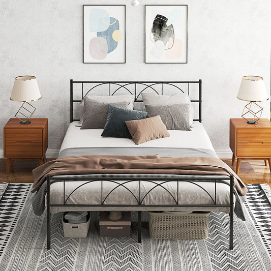 Queen Metal Platform Bed Frame, Steel Slat Support, Underbed Storage Bed Frames Black at Gallery Canada