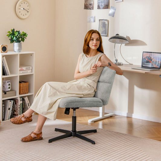 Office Armless Chair Cross Legged with Imitation Lamb Fleece and Adjustable Height, Gray Armless Chairs Gray at Gallery Canada