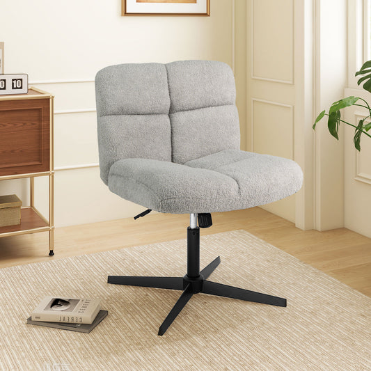 Chaise de bureau sans accoudoirs, pieds croisés avec polaire imitation agneau et hauteur réglable, gris