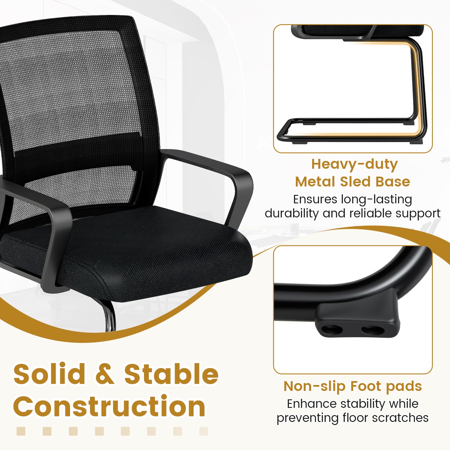 Office Guest Chair With Lumbar Support, 2 Pieces, Black Mesh Chairs at Gallery Canada